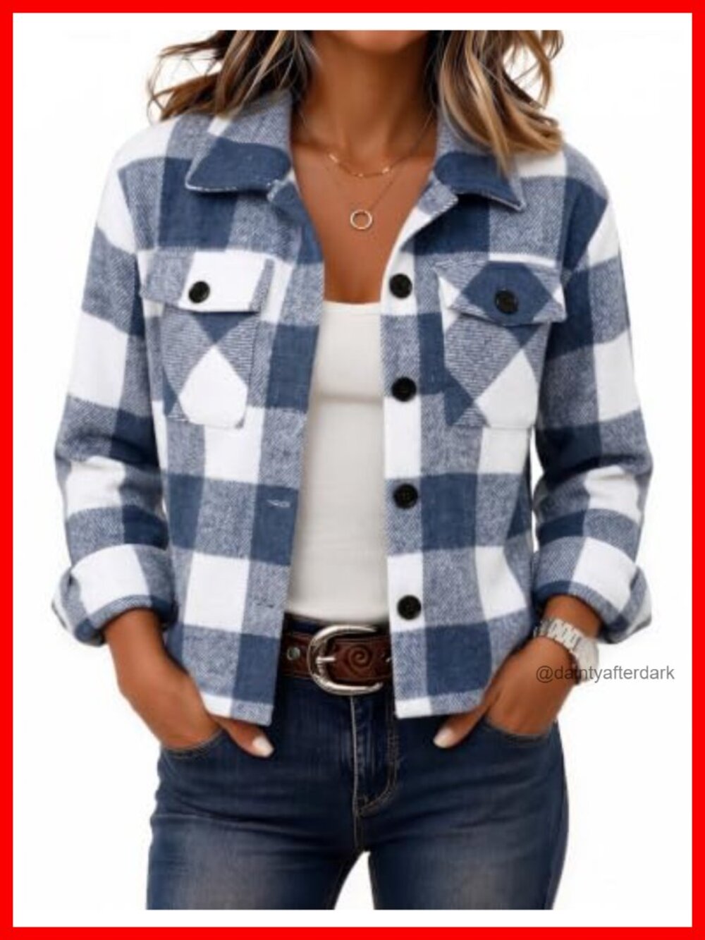 Cropped Plaid Flannel Shacket Button Front Casual Jacket Loose Fit